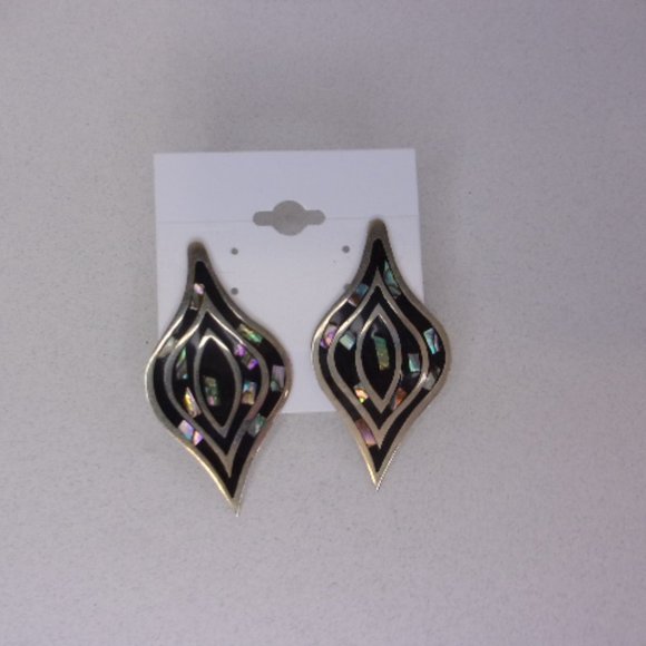 Southwest Style Shell Inlay Silver Pierced Earrings Mexico - Picture 8 of 8